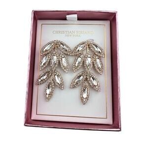 Christian Siriano Pierced Earrings Drop Leaf Sparkle Chandelier in Box